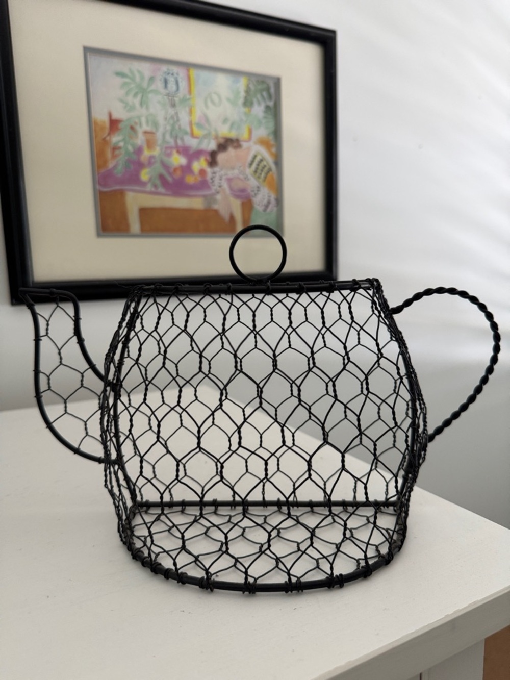 Black Chicken Wire Teapot Shape Wall or Tabletop Basket Farmhouse Cottagecore
